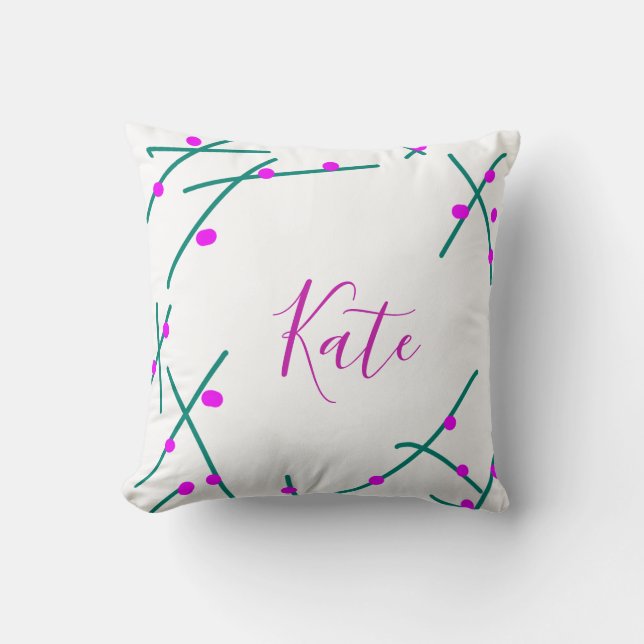 Pink green cherry tree name boho retro rustic bold throw pillow (Front)