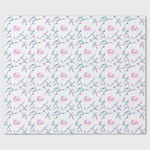 Pink green cherry tree name boho retro rustic bold wrapping paper