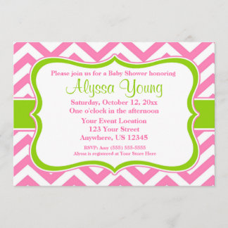 Pink Green Chevron Invitation