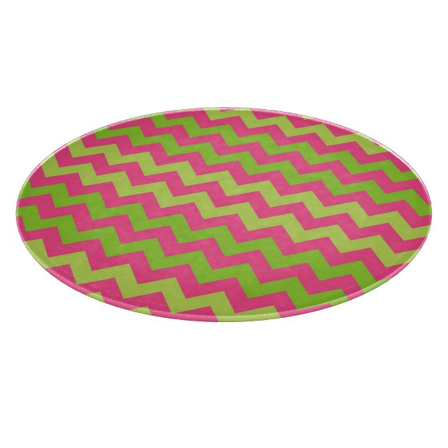 Pink green chevron pattern glass cutting board (Corner)