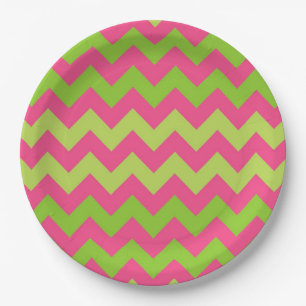 Pink green chevron pattern paper plates