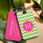Pink & Green Chevron Pattern with Monogram Luggage Tag<br><div class="desc">Travel in style with a colourful design with an area for monograms. If you need to adjust the artwork or change the font,  you can click on the customize area. This will take you to the design tool where you can make many changes.</div>