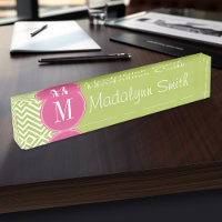 Pink & Green Chevron Pattern with Monogram