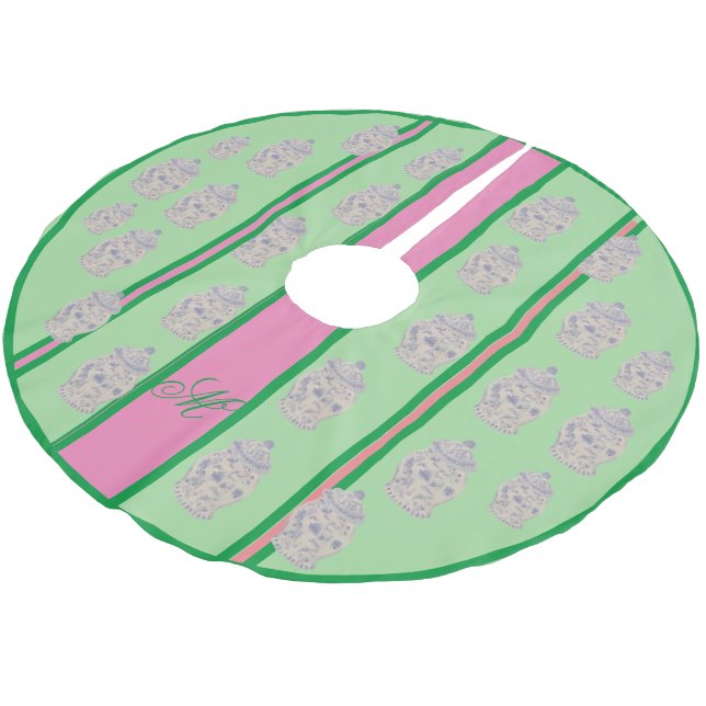 Pink Green Christmas Ginger Jar Jars Tree Skirt  (Angled)