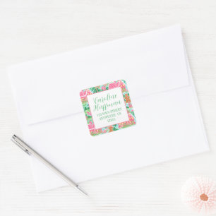 Pink & Green Christmas Gingerbread Return Address Square Sticker