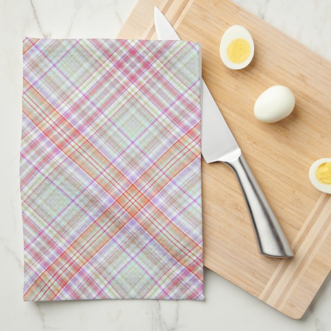Pink Green Classic Elegant Geometric Plaid Pattern Kitchen Towel (Quarter Fold)