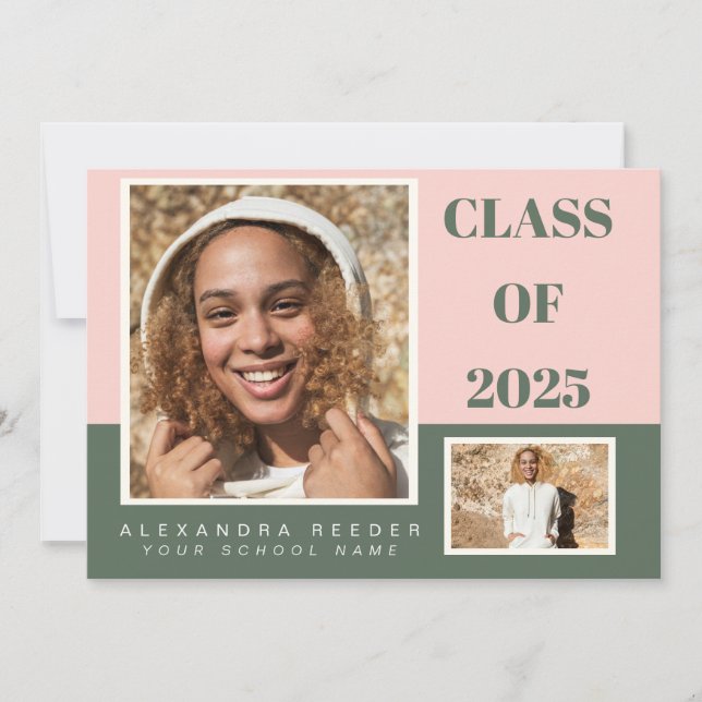 Pink Green Colour Block 2 Photo 2022 Graduation Announcement (Front)