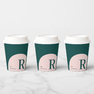 Pink & Green Colour Block Business Custom Coffee Paper Cups