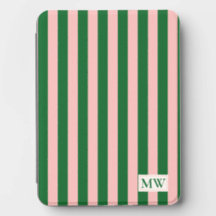 Pink Green Colourful Stripes Monogrammed Initials