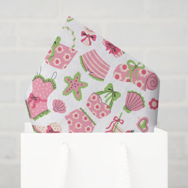 Pink & Green Coquette Summer Beach Vacation Tissue Paper (Gift Bag)