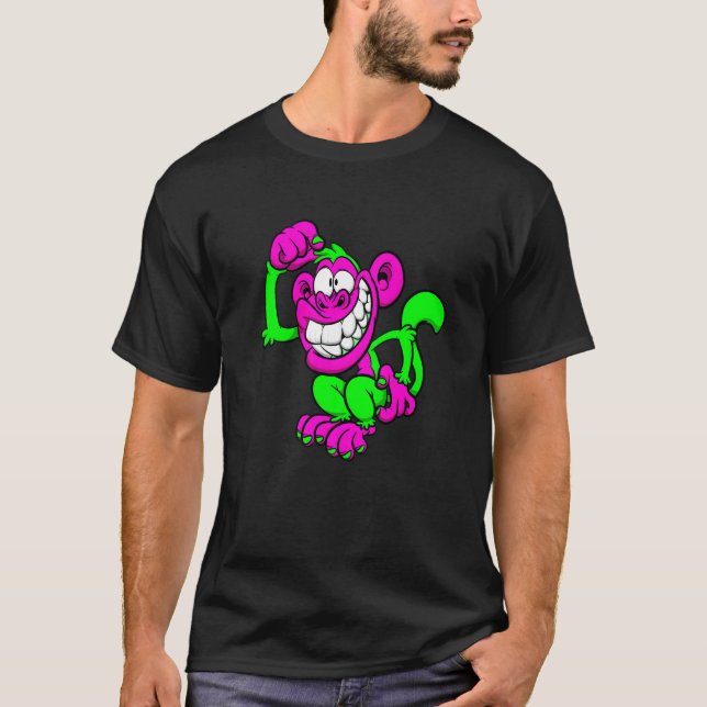 Pink Green Crazy Monkey T-Shirt (Front)