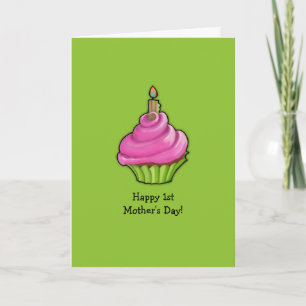 Pink & Green Cupcake green 1st Mother's Day Card