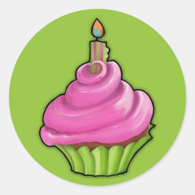 Pink & Green Cupcake green Sticker (Front)