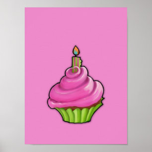 Pink & Green Cupcake pink Poster