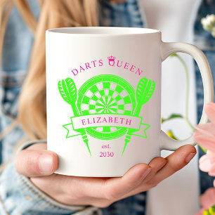 Pink Green Custom Name Darts Queen Coffee Mug