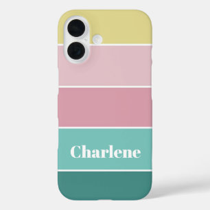 pink green Custom Summer  Colour Block Stripes iPhone 16 Case