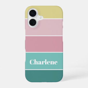 pink green Custom Summer  Colour Block Stripes iPhone 16 Case