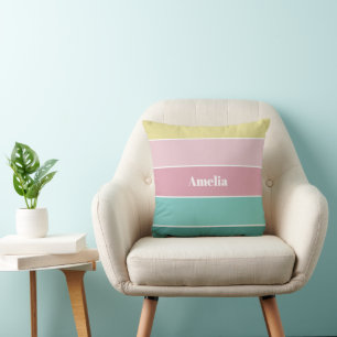 Pink Green Custom Summer Colour Block Stripes Throw Pillow