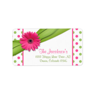 Pink Green Daisy Polka Dots Return Address Labels