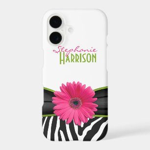 Pink Green Daisy Zebra Print Personalized