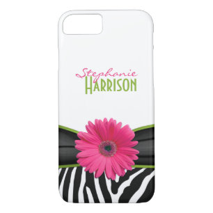 Pink Green Daisy Zebra Print Personalized iPhone 8/7 Case