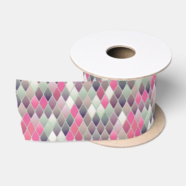 pink green diamond pastel ribbon satin ribbon (Spool)
