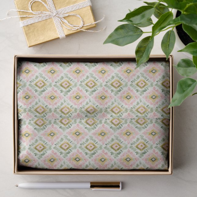Pink Green Diamond Pattern Birthday Tissue Paper (Gift)