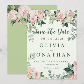 Pink Green Elegant Floral Watercolor Invitation