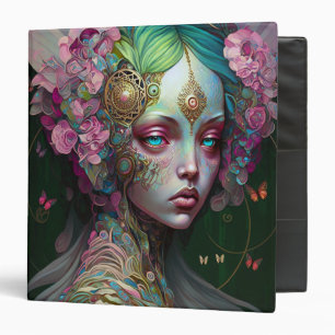 Pink Green Elf Fairy Woman Fantasy Art Binder