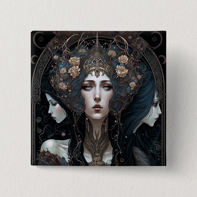 Pink Green Elf Fairy Woman Fantasy Art Button (Front)