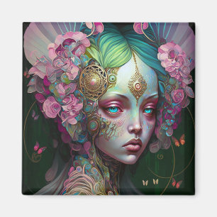 Pink Green Elf Fairy Woman Fantasy Art Magnet