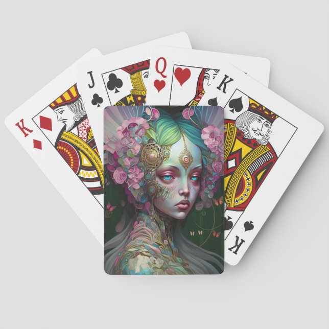 Pink Green Elf Fairy Woman Fantasy Art Playing Cards (Back)