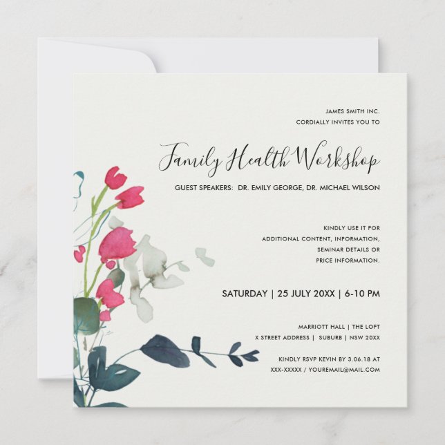 PINK GREEN FAUNA EUCALYPTUS WREATH WORKSHOP EVENT INVITATION (Front)
