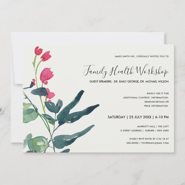 PINK GREEN FAUNA EUCALYPTUS WREATH WORKSHOP EVENT INVITATION (Front)