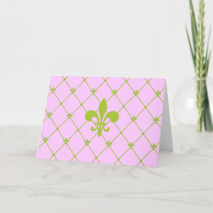 Pink & Green Fleur de Lis Pattern Greeting Card