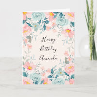 Pink & Green Floral Border Birthday