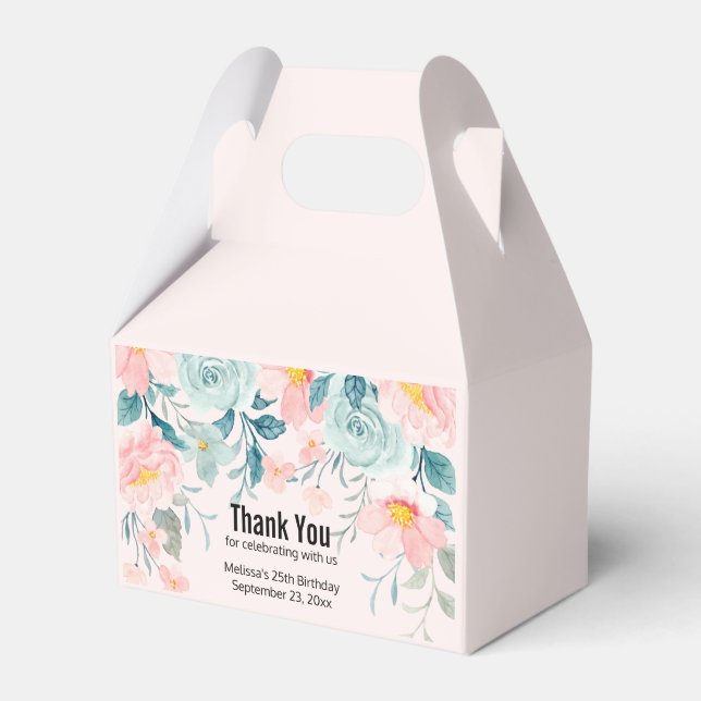 Pink & Green Floral Border Favor Box (Front Side)