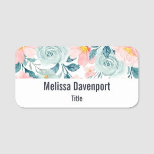 Pink & Green Floral Border Name Tag