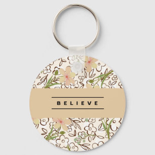 Pink Green Floral Botanical Pattern  Keychain