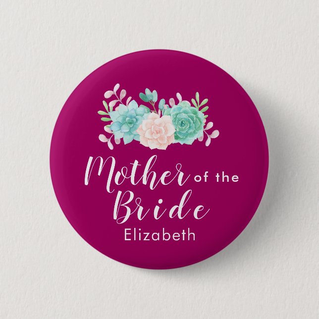 Pink & Green Floral Bouquet Mother of the Bride 2 Inch Round Button (Front)
