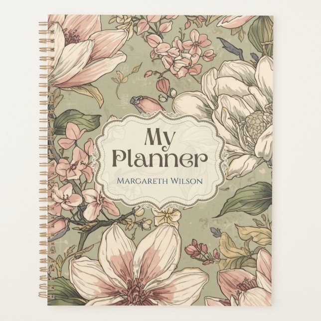 Pink Green Floral Daily Planner Student Notebook  (Front)