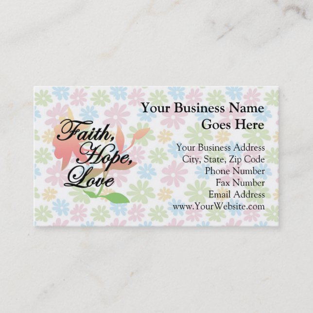 Pink/Green Floral Faith Hope Love Business Card (Front)