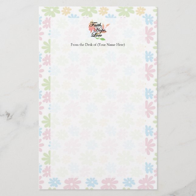 Pink/Green Floral Faith Hope Love Stationery (Front)