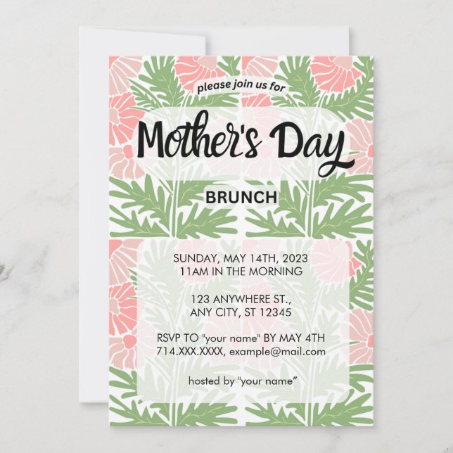 Pink & Green Floral Fête des Mères Invitation Brun (Devant)