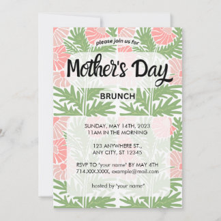 Pink & Green Floral Fête des Mères Invitation Brun