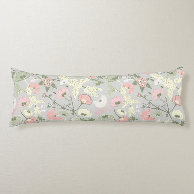 Pink Green Floral Flower Girl Pattern Body Pillow (Front)