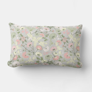 Pink Green Floral Flower Girl Pattern Lumbar Pillow