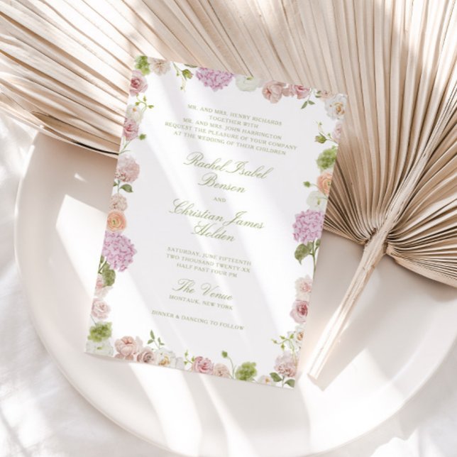 Pink Green Floral Frame Wedding Invitation (Creator Uploaded)