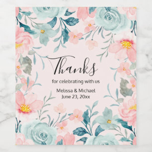 Pink & Green Floral Frame Wedding Wine Label