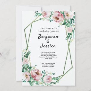 Pink & Green Floral Geometric Wedding Invitation